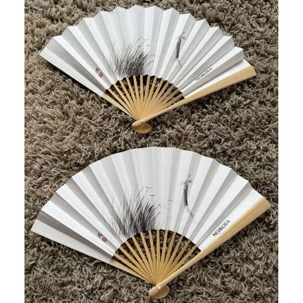 Lot Of Five Folding Hand Fans Wooden And Paper - Picture 6 of 10